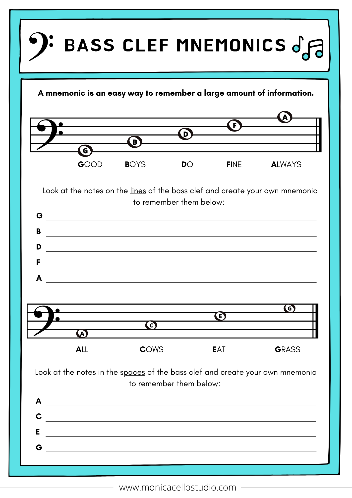 Bass Clef Mneumonics The Practice Shoppe 8037