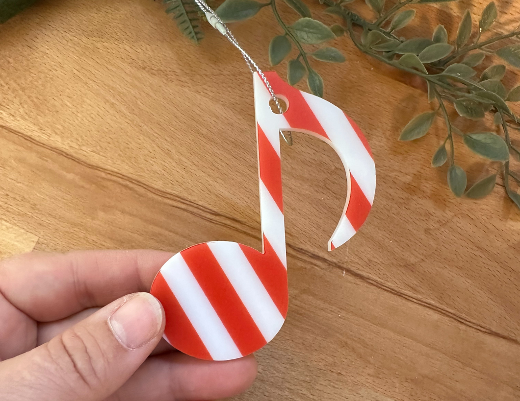 Candy Cane Eighth Note Acrylic Ornament