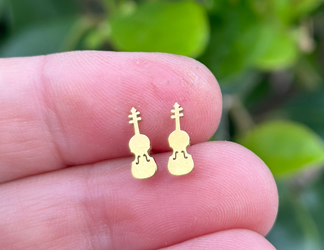 Stainless Steel PS Post Earrings Violin Viola Cello - Gold