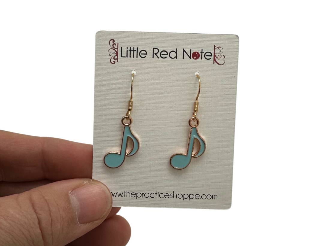 Dangle Fish Hook Light Blue Eighth Note Earrings