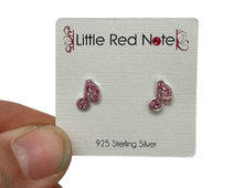 Load image into Gallery viewer, 925 Sterling Silver CZ Eighth Note Pink Earrings
