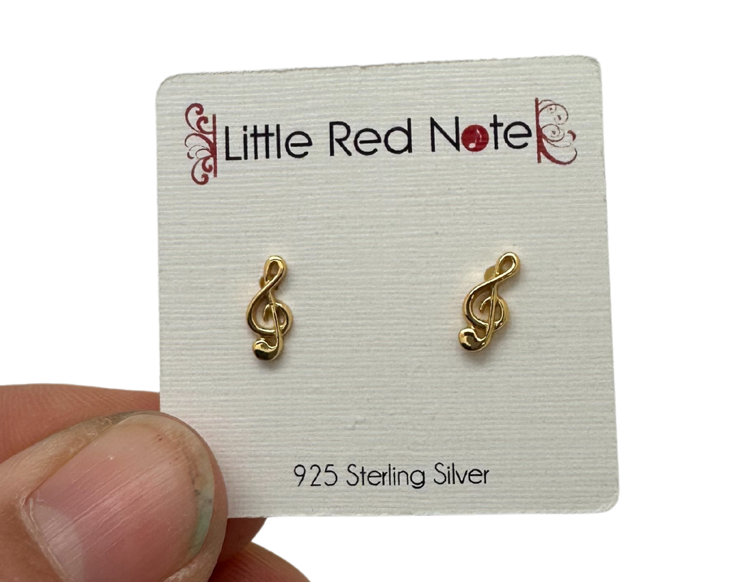 925 Sterling Silver Treble Clef Gold Earrings