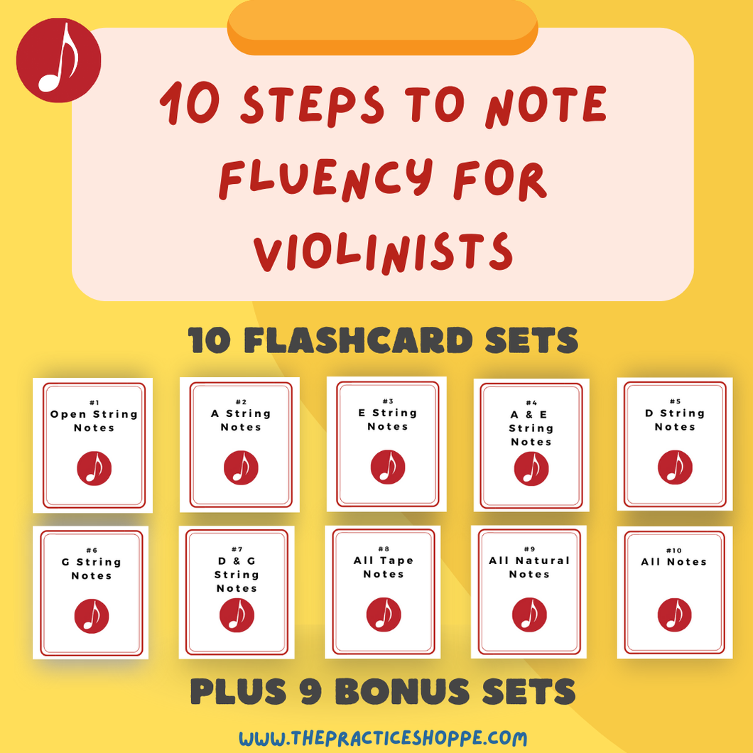 10 Steps to Note Fluency for Violinists - 18 Sets of Flashcards (Digital Download)