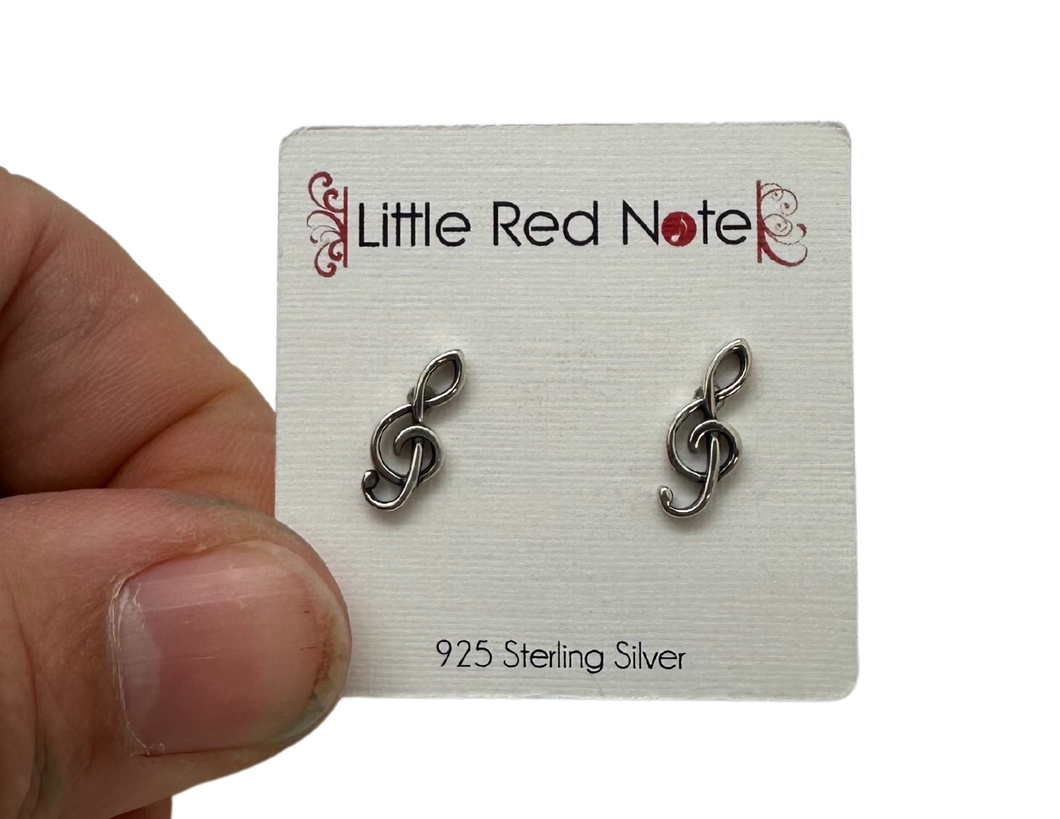 925 Sterling Silver Treble Clef 12 mm Earrings