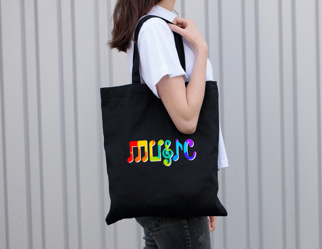 Rainbow Bubble Music Black Music Tote Bag