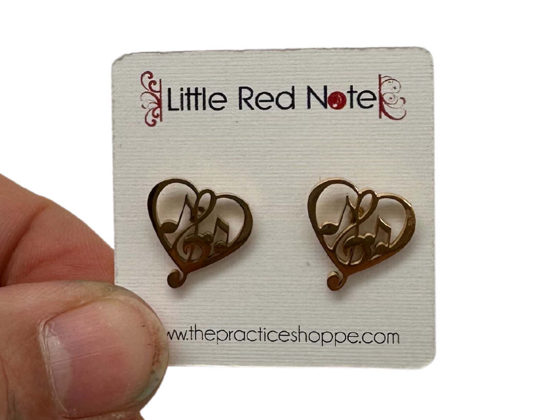 Stainless Steel Treble Notes Heart Post Earrings