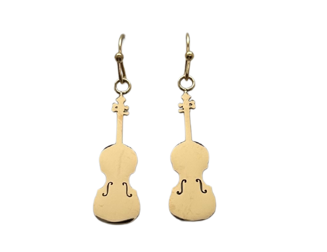 Dangle Stainless Steel Fishook Earrings Violin Viola Gold