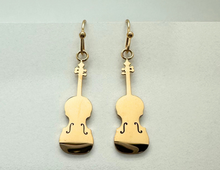 Load image into Gallery viewer, Dangle Stainless Steel Fishook Earrings Violin Viola Gold
