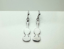 Load image into Gallery viewer, Dangle Stainless Steel Fishook Earrings Violin Viola Silver
