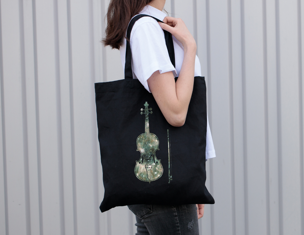 Galaxy Violin Black Music Tote Bag