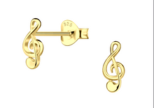 Load image into Gallery viewer, 925 Sterling Silver Treble Clef Gold Earrings
