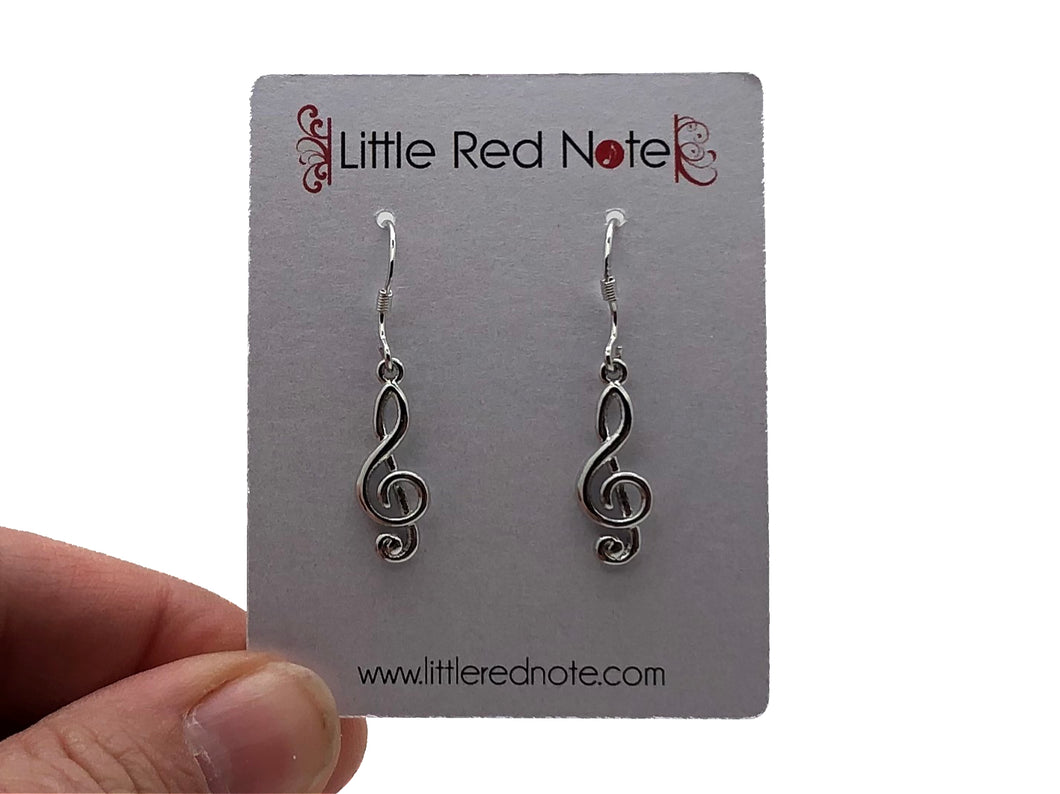 Dangle Fish Hook Treble Clef Earrings - Silver