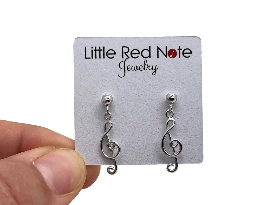 925 Sterling Silver Dangle Treble Clef Stud Earrings