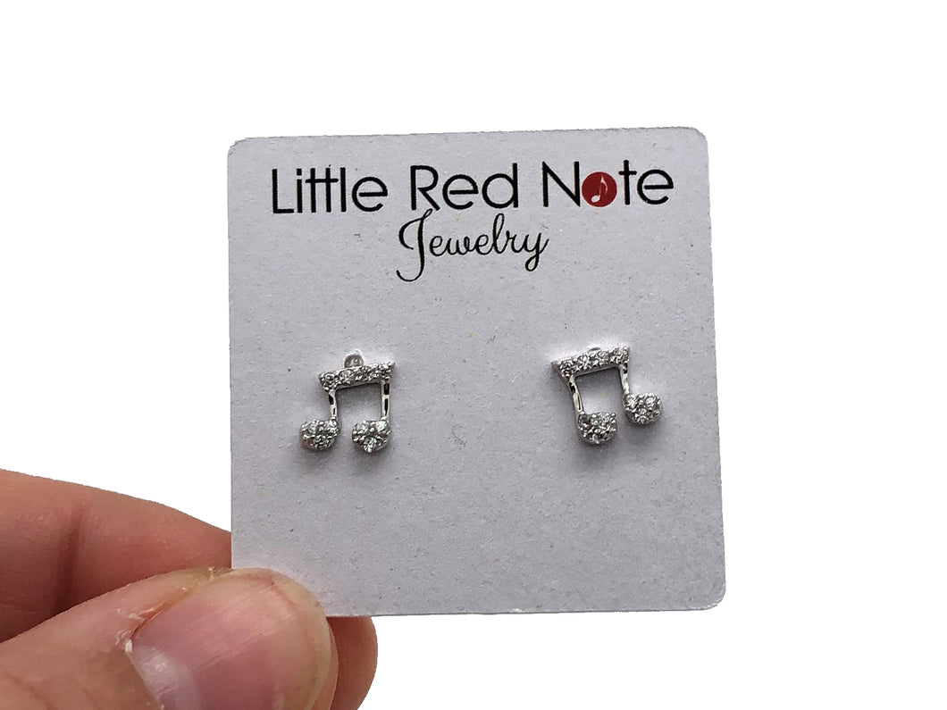 925 Sterling Silver Eighth Note Zirconia Earrings